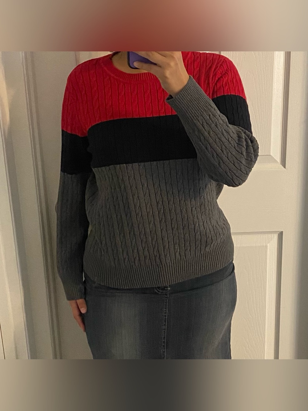 Karen Scott Striped cable knit sweater